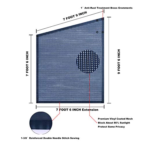 RV Sun Shade Screen for Awning Side - 9' 6'' X 7' 6'' Navy Blue Mesh Sunshade Motorhome Camping Trailer UV Sunblocker Canopy Sunscreen - Shadeidea Offer 3 Years Lasting