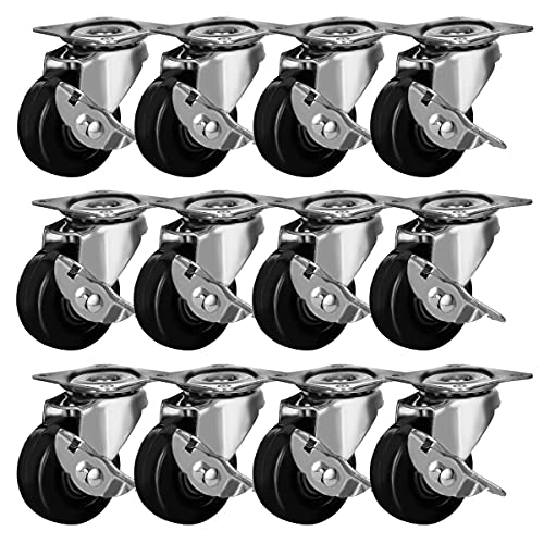 12 PK 2" Swivel Caster with Brake Wheels Hard Rubber Base with Top Plate & Bearing