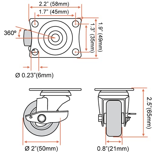 12 PK 2" Swivel Caster with Brake Wheels Hard Rubber Base with Top Plate & Bearing