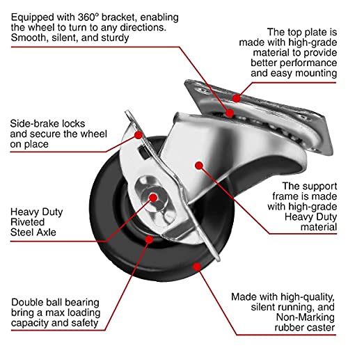 12 PK 2" Swivel Caster with Brake Wheels Hard Rubber Base with Top Plate & Bearing
