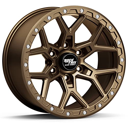 RockTrix RT107 17 Inch Wheel Compatible with 01-23 Toyota Tacoma, 02-23 4Runner, FJ Cruiser, 99-06 Tundra, 6x5.5" 6x139.7 Bolt Pattern, 17x9-12mm Offset, 4.5" Backspace, 106.1mm Bore, Matte Bronze