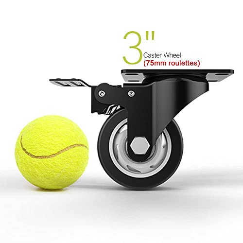 3" Swivel Caster Wheels with Safety Dual Locking and Polyurethane Foam No Noise Wheels, Heavy Duty - 250 Lbs Per Caster (Pack of 4)