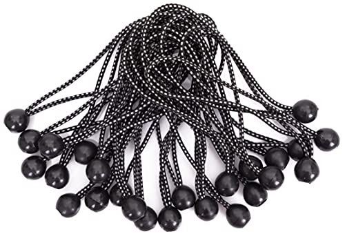 Kotap BB-9B Ball Bungee Cord, Heavy-Duty & Versatile, Indoor & Outdoor, Tarp Tie-Down, Organize & Secure, 9 Inch, Black, 25 Pack