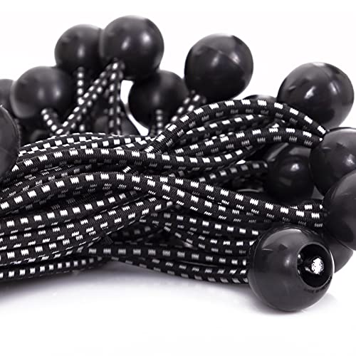 Kotap BB-9B Ball Bungee Cord, Heavy-Duty & Versatile, Indoor & Outdoor, Tarp Tie-Down, Organize & Secure, 9 Inch, Black, 25 Pack