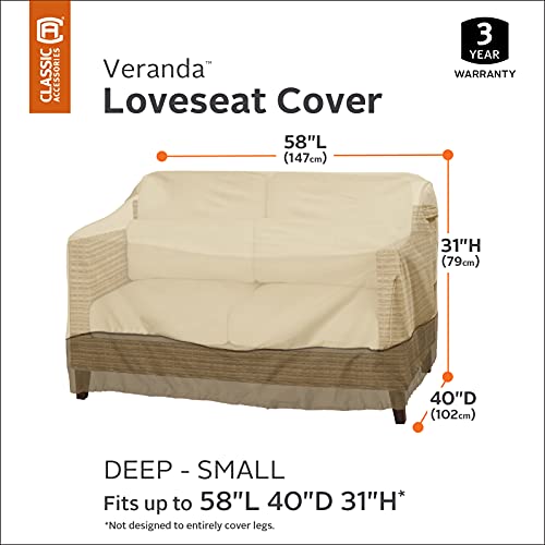 Classic Accessories Veranda Water-Resistant 58 Inch Deep Seated Patio Sofa/Loveseat Cover, Patio Furniture Covers, Pebble/Bark/Earth