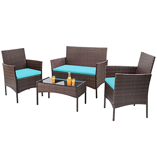 Homall 4 Pieces Outdoor Patio Furniture Sets Clearance, Rattan Chair Wicker Conversation Set Outdoor Indoor Use Backyard Porch Garden Poolside Balcony Furniture Sets