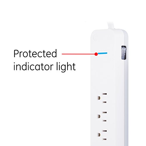 GE Pro 7-Outlet Surge Protector, 12 Ft Extension Cord, 1080 Joules, Power Strip, Flat Plug, Protected Indicator Light, Integrated Circuit Breaker, Wall Mount, UL Listed, White, 36360
