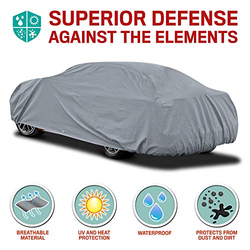 Motor Trend 4-Layer 4-Season Waterproof Car Cover All Weather Water-proof Outdoor UV Protection for Heavy Duty Use Full Cover for Cars Up to 157"