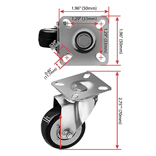 12 Pack Caster Wheels Swivel Plate Casters On Black Polyurethane 2" Wheels