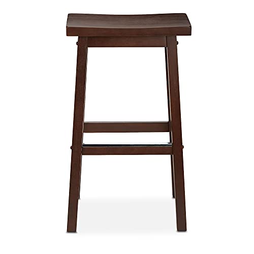 Amazon Basics Solid Wood Saddle-Seat Kitchen Counter Barstool, 29-Inch Height, Walnut Finish - Set of 2