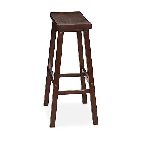 Amazon Basics Solid Wood Saddle-Seat Kitchen Counter Barstool, 29-Inch Height, Walnut Finish - Set of 2