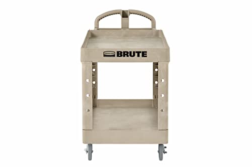 Rubbermaid Commercial Products - FG4520088BEIG 2-Shelf Utility/Service Cart, Medium, Lipped Shelves, Ergonomic Handle, Beige Color, 500 lbs. Capacity, for Warehouse/Garage/Cleaning/Manufacturing (FG452088BEIG)