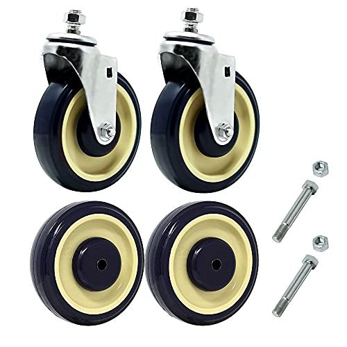 SYRATION 5" 4 Pack Polyurethane Stepped and Full Tread Face Shopping Cart Wheel Caster Replacement Kit 1400 lbs Total Capacity (5 inches Pack of 4, Dark Blue Beige Stepped Face)