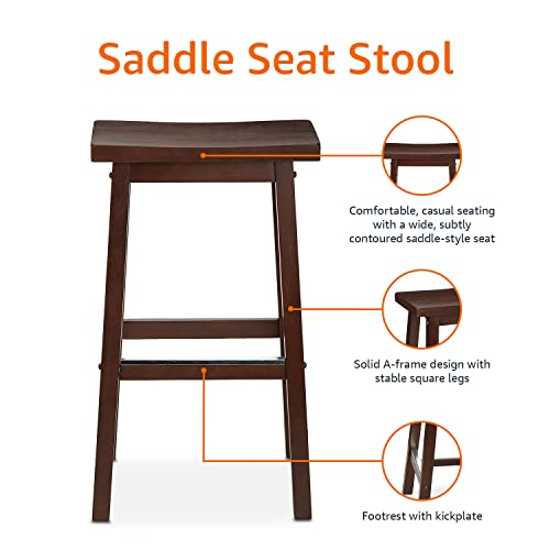 Amazon Basics Solid Wood Saddle-Seat Kitchen Counter Barstool, 29-Inch Height, Walnut Finish - Set of 2