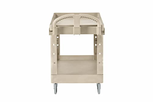 Rubbermaid Commercial Products - FG4520088BEIG 2-Shelf Utility/Service Cart, Medium, Lipped Shelves, Ergonomic Handle, Beige Color, 500 lbs. Capacity, for Warehouse/Garage/Cleaning/Manufacturing (FG452088BEIG)