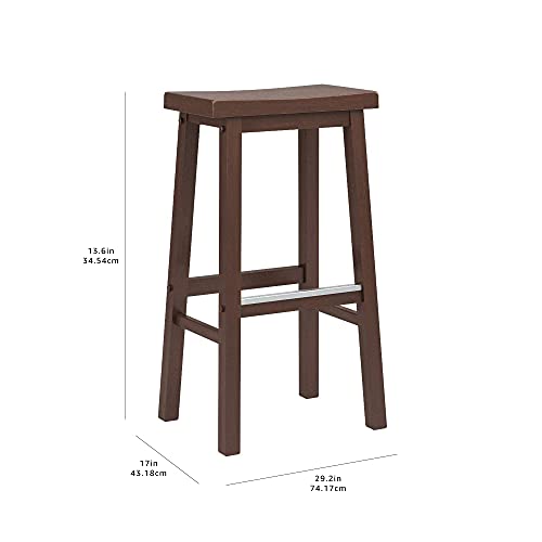 Amazon Basics Solid Wood Saddle-Seat Kitchen Counter Barstool, 29-Inch Height, Walnut Finish - Set of 2