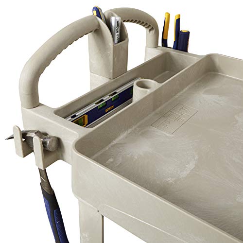Rubbermaid Commercial Products - FG4520088BEIG 2-Shelf Utility/Service Cart, Medium, Lipped Shelves, Ergonomic Handle, Beige Color, 500 lbs. Capacity, for Warehouse/Garage/Cleaning/Manufacturing (FG452088BEIG)