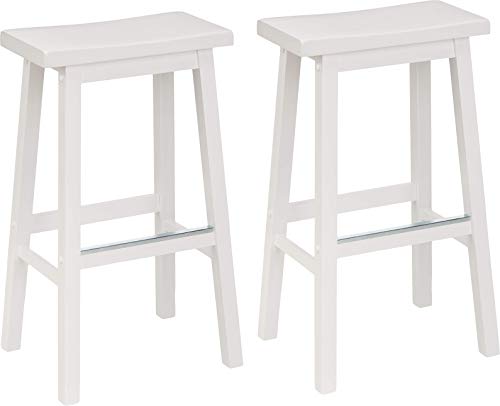 Amazon Basics Solid Wood Saddle-Seat Kitchen Counter Barstool, 29-Inch Height, White - Set of 2
