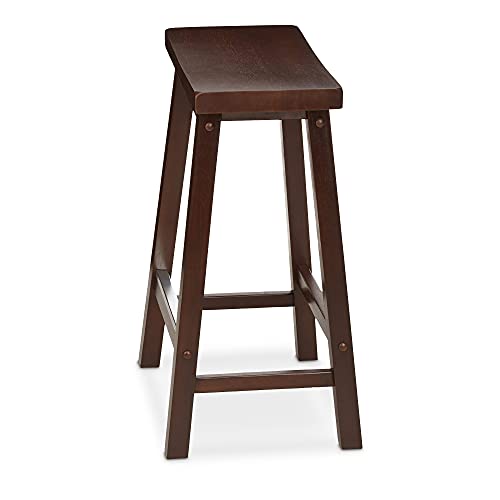 Amazon Basics Solid Wood Saddle-Seat Kitchen Counter-Height Stool, 24-Inch Height, Walnut Finish - Set of 2