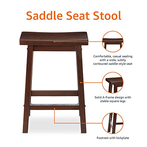 Amazon Basics Solid Wood Saddle-Seat Kitchen Counter-Height Stool, 24-Inch Height, Walnut Finish - Set of 2