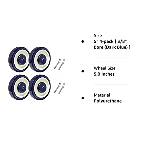 SYRATION 5" 4 Pack Polyurethane Stepped and Full Tread Face w/Double Ball Bearing Shopping Cart Wheel 1400 lbs Total Capacity