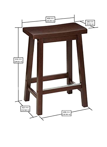 Amazon Basics Solid Wood Saddle-Seat Kitchen Counter-Height Stool, 24-Inch Height, Walnut Finish - Set of 2