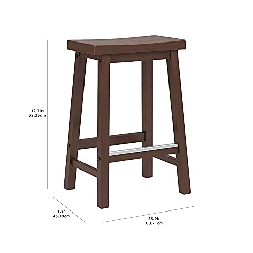 Amazon Basics Solid Wood Saddle-Seat Kitchen Counter-Height Stool, 24-Inch Height, Walnut Finish - Set of 2