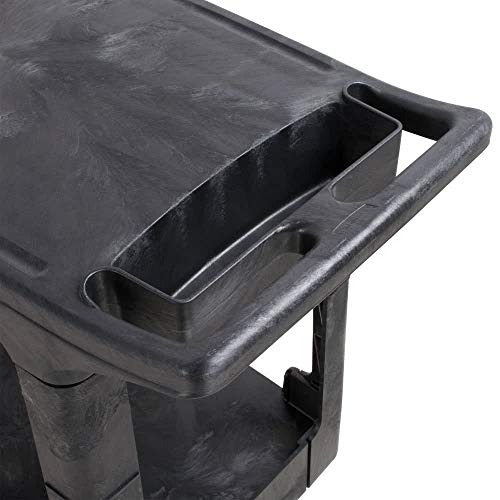 Rubbermaid Commercial Products 2-Shelf Utility/Service Cart, Small, Flat Shelves, Storage Handle, 500 lbs. Capacity, for Warehouse/Garage/Cleaning/Manufacturing (FG450589BLA)