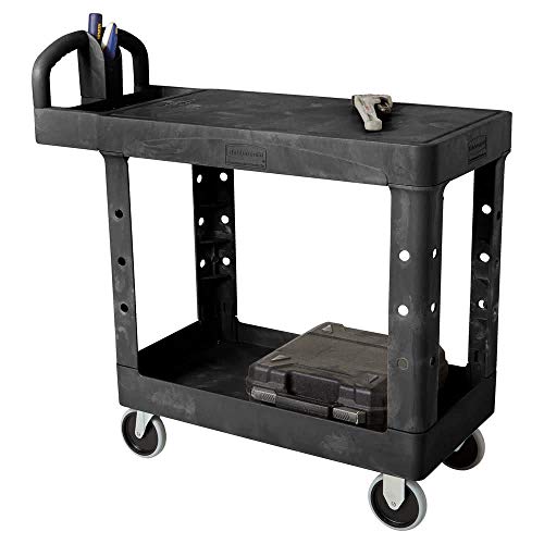 Rubbermaid FG450500 Black 500 lbs Capacity Utility Cart with Two Shelves