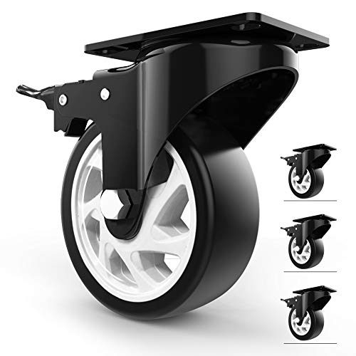Homhoo 5" Swivel Caster Wheels with Safety Dual Locking and Polyurethane Foam No Noise Wheels, Heavy Duty - 350 Lbs Per Caster (Pack of 4)