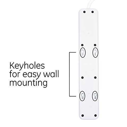 GE Pro 7-Outlet Surge Protector, 25 Ft Extension Cord, 1080 Joules, Power Strip, Protected Indicator Light, Integrated Circuit Breaker, Wall Mount, UL Listed, White, 36361