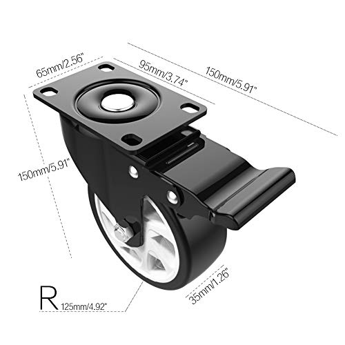 Homhoo 5" Swivel Caster Wheels with Safety Dual Locking and Polyurethane Foam No Noise Wheels, Heavy Duty - 350 Lbs Per Caster (Pack of 4)