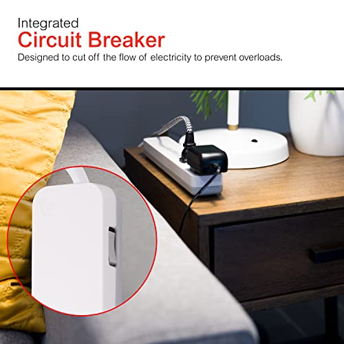 GE 6-Outlet Surge Protector, 4 Ft Extension Cord, 840 Joules, Power Strip, Flat Plug, Integrated Circuit Breaker, Wall Mount, UL Listed, White, 37210