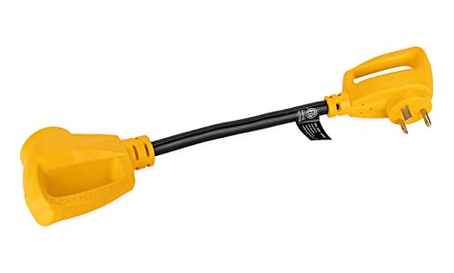 Camco PowerGrip Camper/RV Dogbone Electrical Adapter | Features 30-Amp Male (NEMA TT-30P) and 50-Amp Female (NEMA 14-50R) Ends | Rated for 125V/3750W (55185)