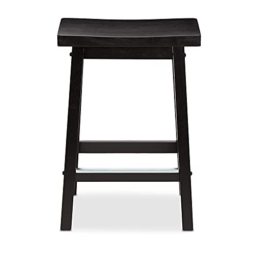 Amazon Basics Solid Wood Saddle-Seat Kitchen Counter-Height Stool, 24-Inch Height, Black - Set of 2