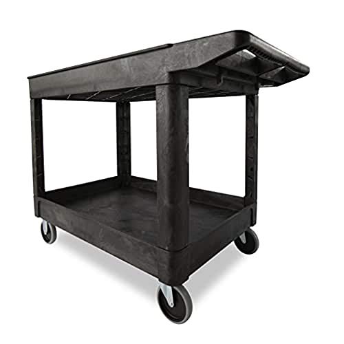 Rubbermaid Commercial Products 2-Shelf Utility/Service Cart, Medium, Lipped Shelves, Storage Handle, 500 lbs. Capacity, for Warehouse/Garage/Cleaning/Manufacturing (FG452089BLA)