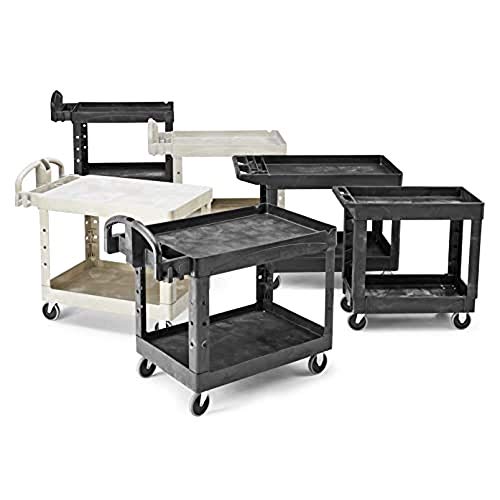 Rubbermaid Commercial Products 2-Shelf Utility/Service Cart, Medium, Lipped Shelves, Storage Handle, 500 lbs. Capacity, for Warehouse/Garage/Cleaning/Manufacturing (FG452089BLA)