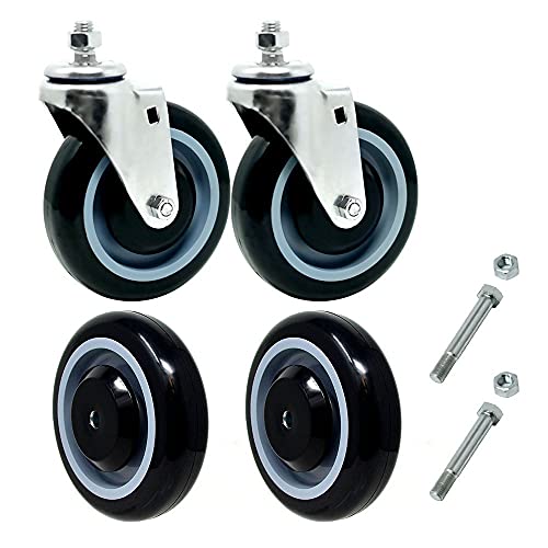 SYRATION 5" 4 Pack Polyurethane Stepped and Full Tread Face Shopping Cart Wheel Caster Replacement Kit 1400 lbs Total Capacity (5 inches Pack of 4, Black Gray Full Face)