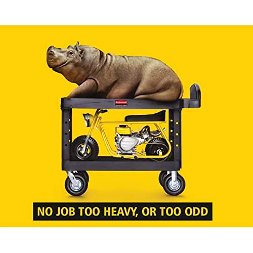 Rubbermaid Commercial Products 2-Shelf Utility/Service Cart, Medium, Lipped Shelves, Storage Handle, 500 lbs. Capacity, for Warehouse/Garage/Cleaning/Manufacturing (FG452089BLA)