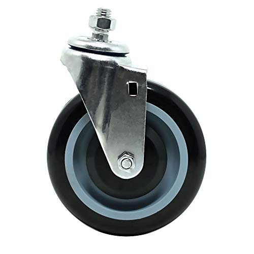 SYRATION 5" 4 Pack Polyurethane Stepped and Full Tread Face Shopping Cart Wheel Caster Replacement Kit 1400 lbs Total Capacity (5 inches Pack of 4, Black Gray Full Face)
