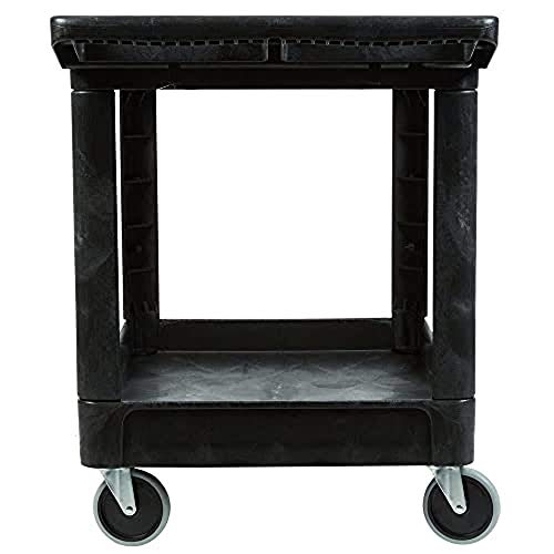 Rubbermaid Commercial Products 2-Shelf Utility/Service Cart, Medium, Lipped Shelves, Storage Handle, 500 lbs. Capacity, for Warehouse/Garage/Cleaning/Manufacturing (FG452089BLA)