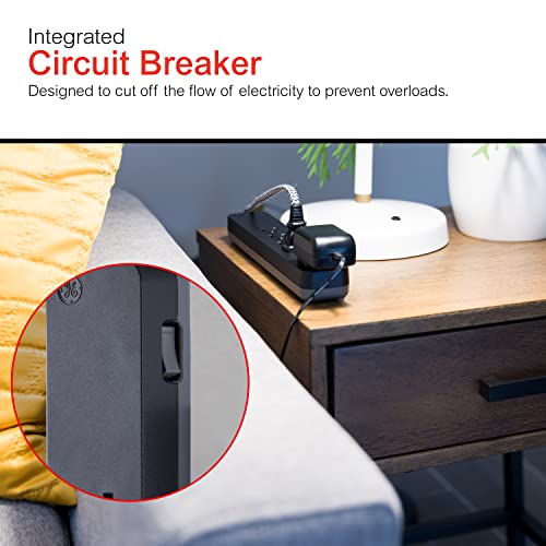 GE 6-Outlet Surge Protector, 6 Ft Extension Cord, 1080 Joules, Power Strip, Flat Plug, Integrated Circuit Breaker, Wall Mount, UL Listed, Black, 37211