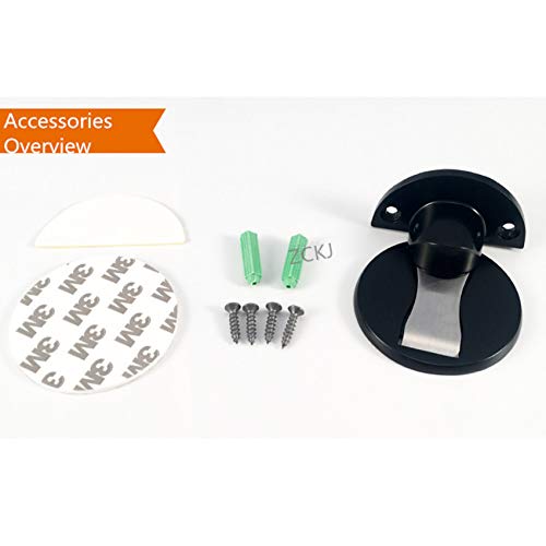 ZCKJ Door Stop with 3M Adhesive, Floor Mount Invisible Magnetic Door Stopper, Magnets Door Stops Wall Prop Hold Open Doorstop, Punch/no Punch, Used for Low Door Gap of 5-15mm, Black 2 Pack