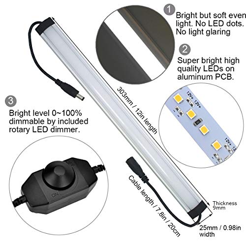 Litever Kitchen Under Cabinet LED Lighting Kits,3 PCS 1 Feet Super Bright LED Light Bars per Set, Daylight White 20W 1000 Lumen Dimmable Plug in for Kitchen Cabinets Counters Cases 5000K (3 Bars Kit)