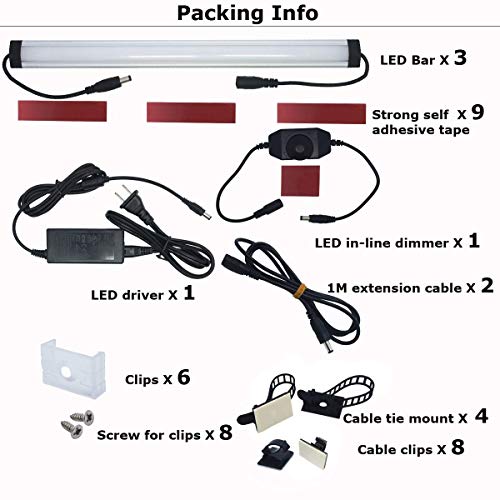 Litever Kitchen Under Cabinet LED Lighting Kits,3 PCS 1 Feet Super Bright LED Light Bars per Set, Daylight White 20W 1000 Lumen Dimmable Plug in for Kitchen Cabinets Counters Cases 5000K (3 Bars Kit)