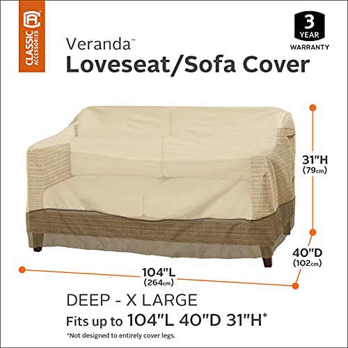 Classic Accessories Veranda Water-Resistant 104 Inch Deep Seated Patio Sofa/Loveseat Cover, Patio Furniture Covers