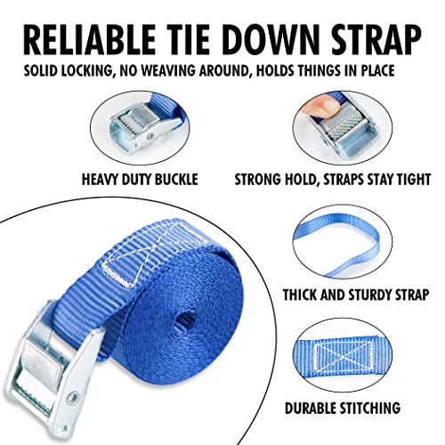 Cartman 1" x 12' Lashing Straps Cargo Tie-Down Strap Up to 600lbs, 6pk in Carry Bag, Blue