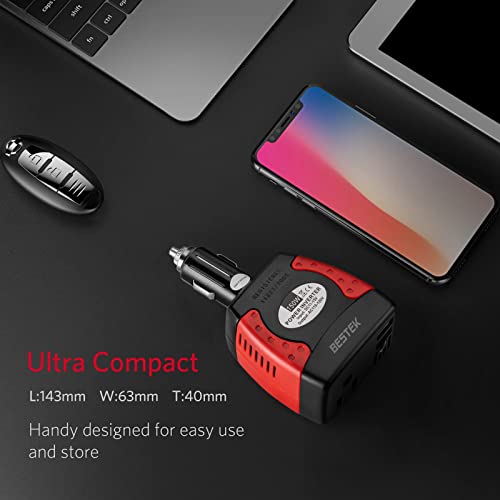 BESTEK 150W Power Inverter 12V to 110V Voltage Converter Car Charger Power Adapter with 3.1A Dual USB Charging Ports