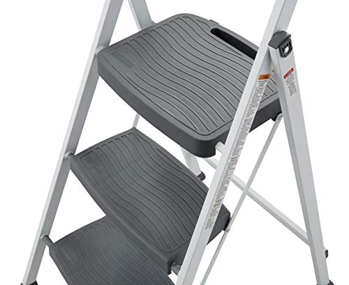 Rubbermaid RM-3W-2W Steel Frame 3 Folding Stool with Hand Grip and Plastic Steps, 250-Pound Capacity, White Finish