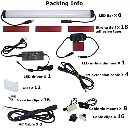 Litever Kitchen Under Cabinet LED Lighting Kit Plug-in, Super Bright, 6 PCS 12 Inches Light Bars, Daylight White, 31W 2000 Lumen, Perfect for Kitchen Cabinet Counter Shelf-(6 Bars Kit-5000K)